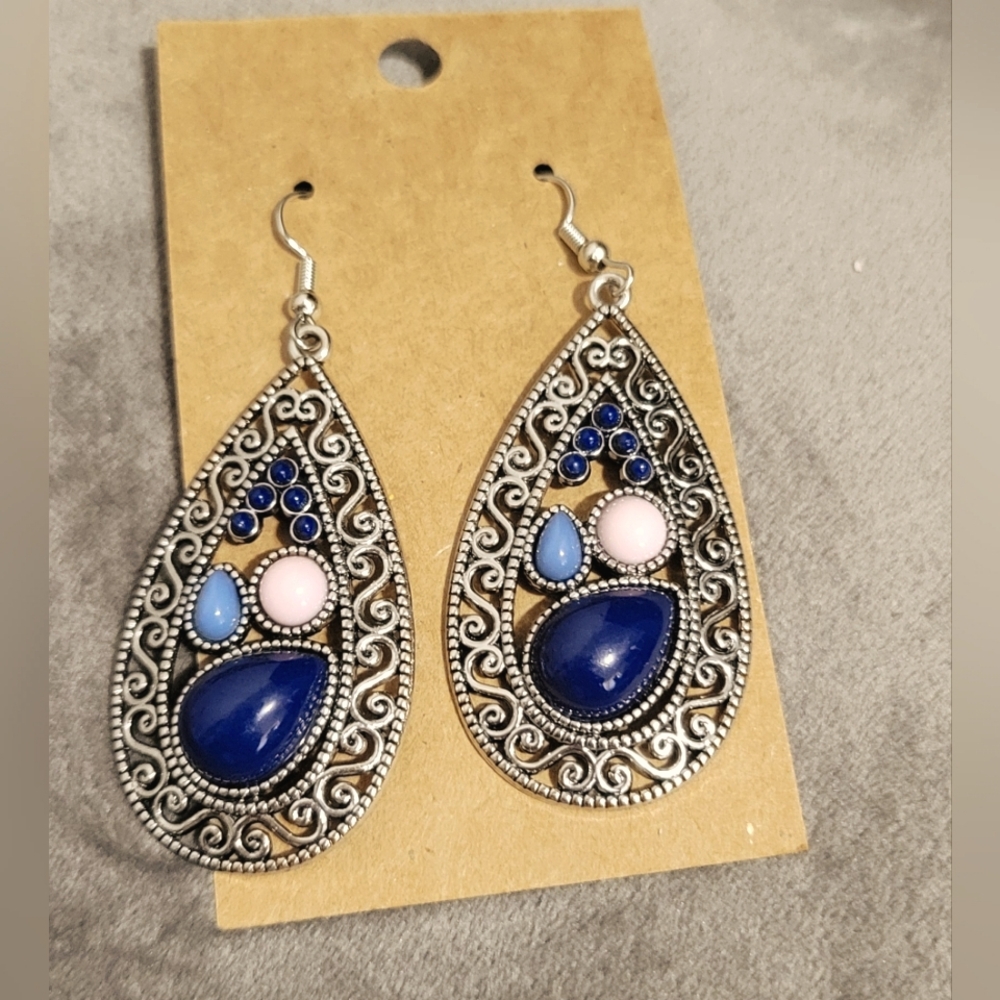 Silver and Blue Teardrop Earrings